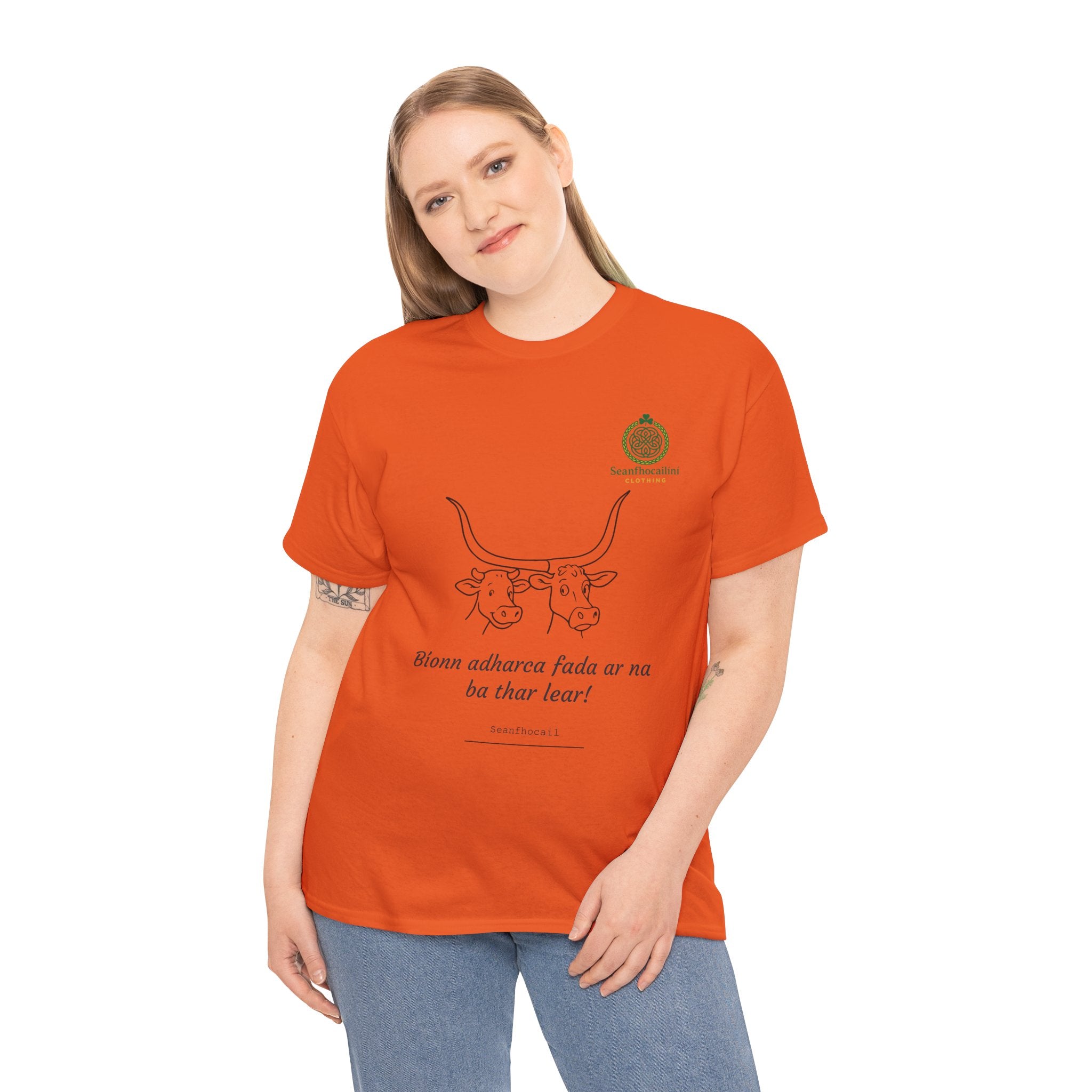 Bíonn Adharca Fada Heavy Cotton T-Shirt Irish Mammies Collection
