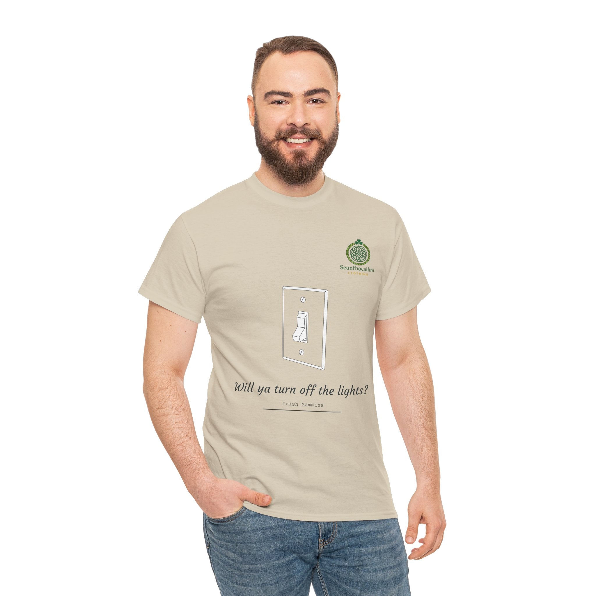 Turn Off The Lights Heavy Cotton T-Shirt Irish Mammies Collection