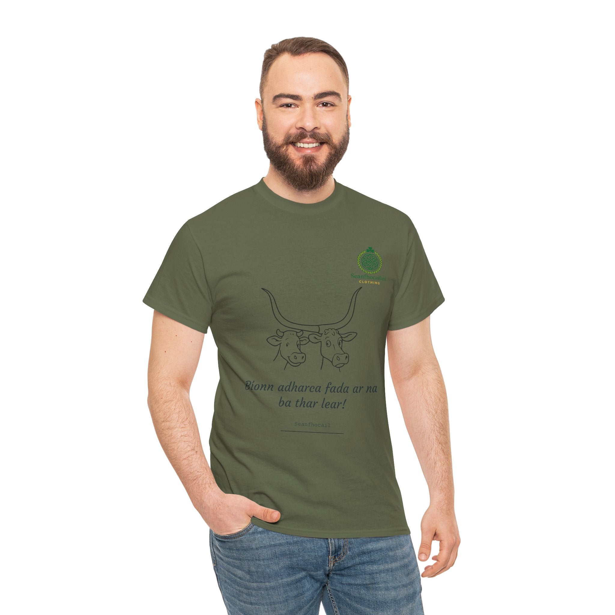 Bíonn Adharca Fada Heavy Cotton T-Shirt Irish Mammies Collection