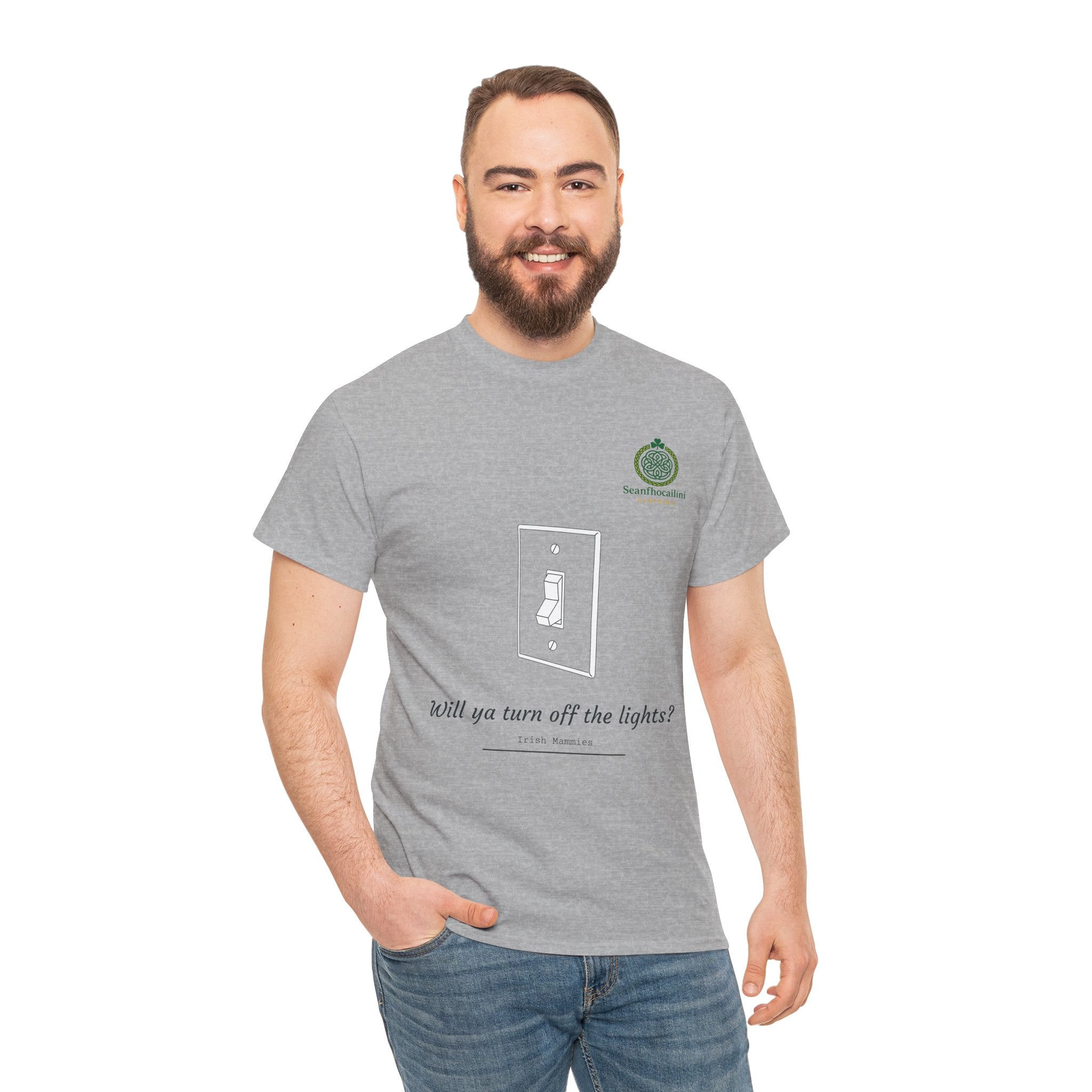 Turn Off The Lights Heavy Cotton T-Shirt Irish Mammies Collection