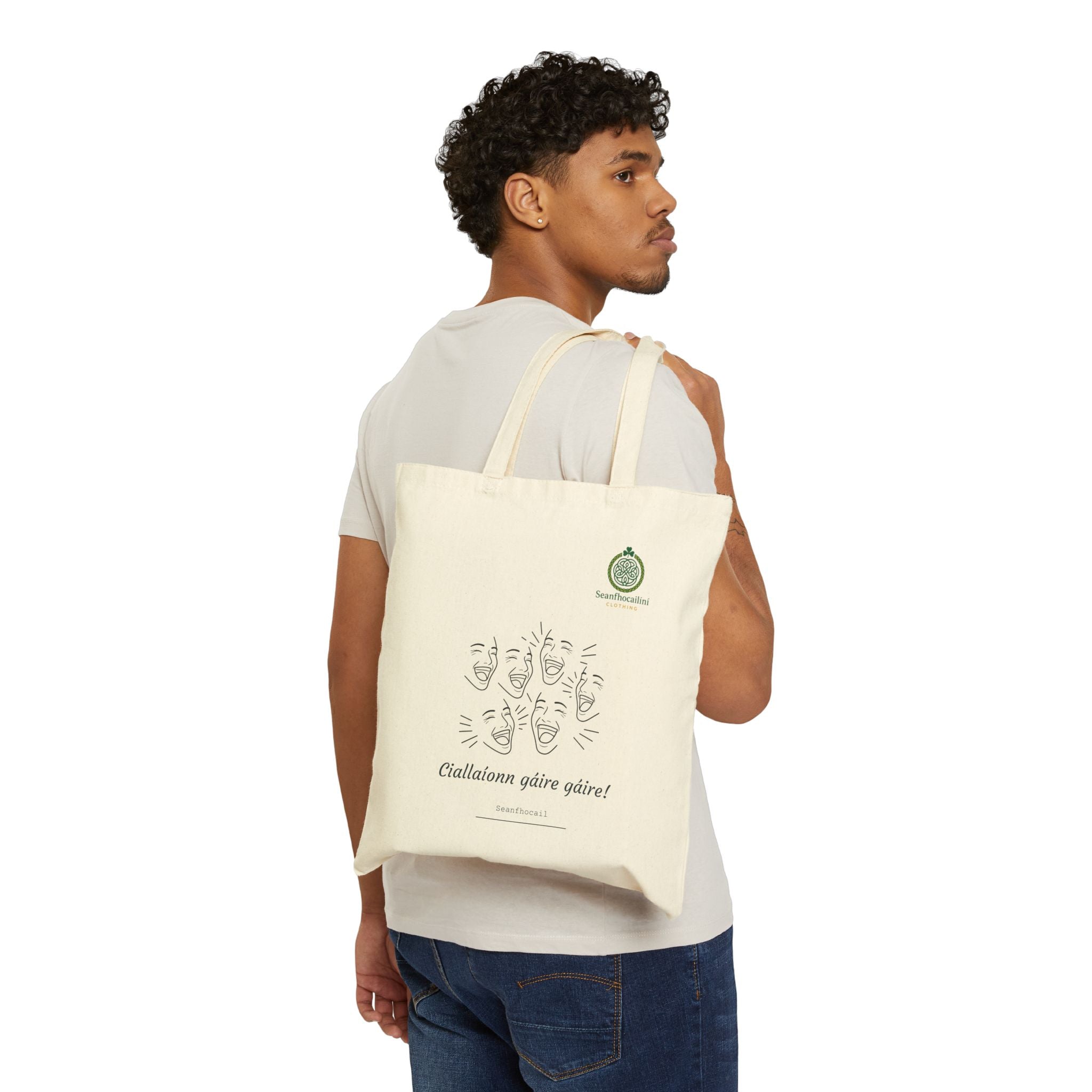 Ciallaíonn Gáire Gáire Cotton Tote Bag, Minimalist Canvas Bag, Everyday Tote, Perfect for Shopping or Travel