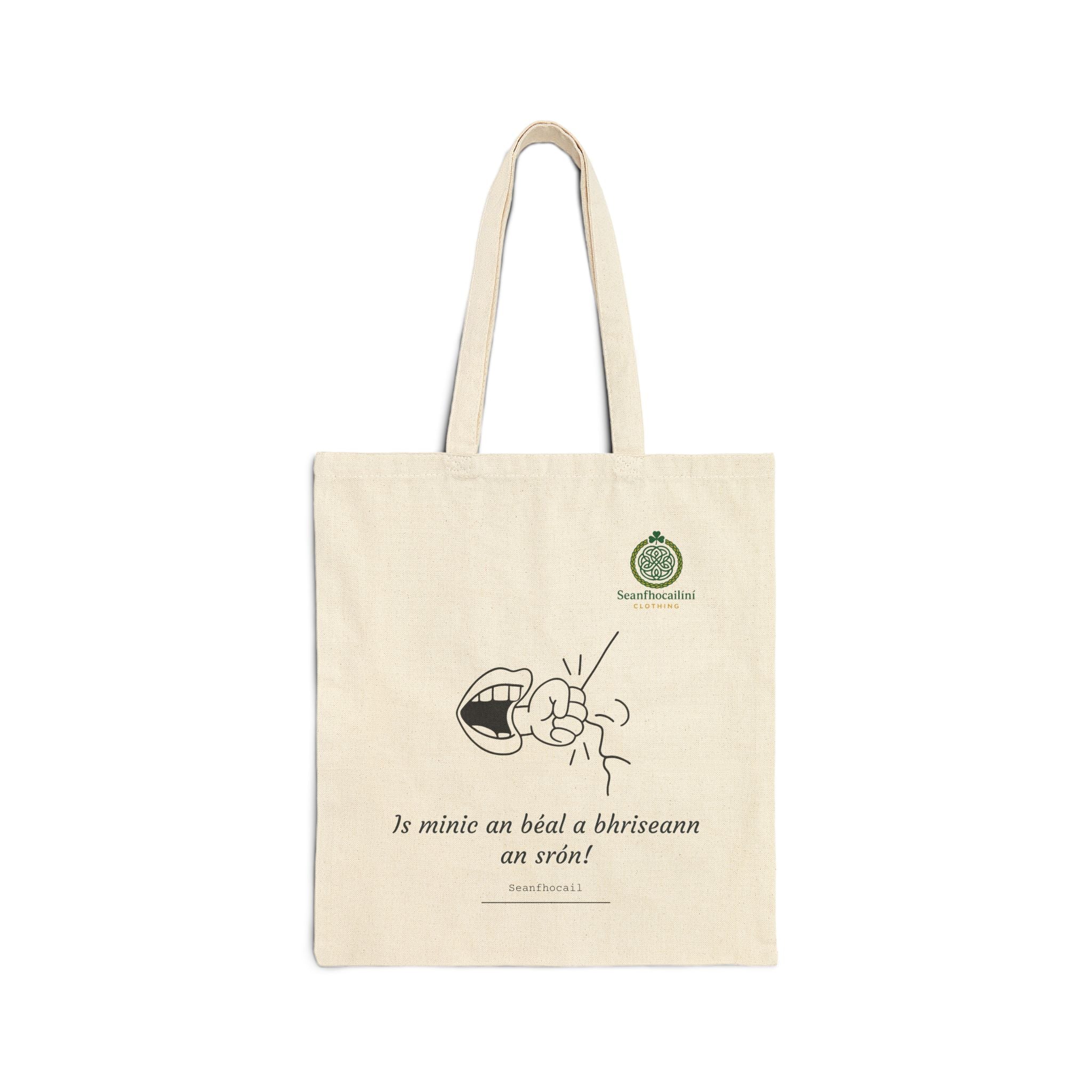 Is Minic An Béal Cotton Tote Bag, Minimalist Canvas Bag, Everyday Tote, Perfect for Shopping or Travel