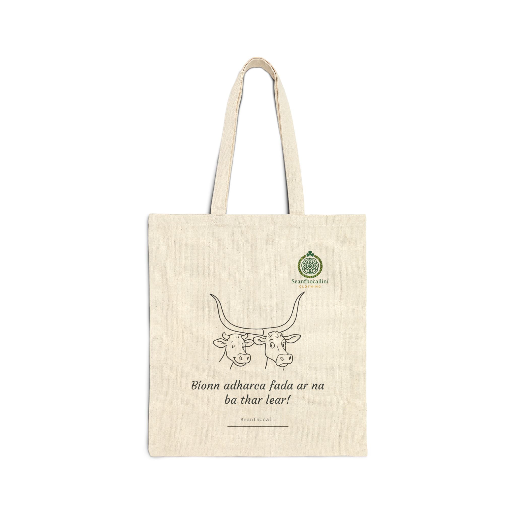 Bíonn Adharca Fada Cotton Tote Bag, Minimalist Canvas Bag, Everyday Tote, Perfect for Shopping or Travel