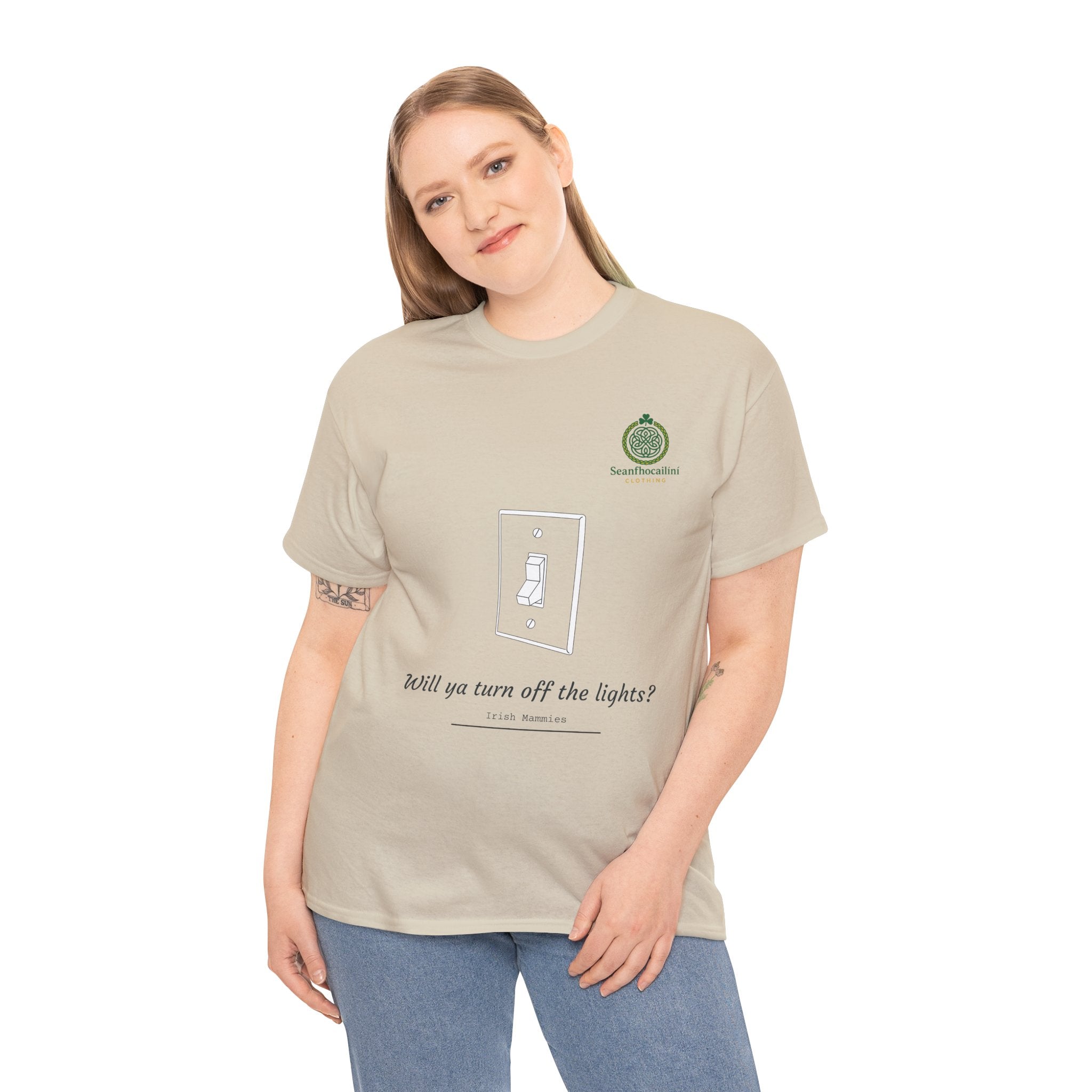 Turn Off The Lights Heavy Cotton T-Shirt Irish Mammies Collection
