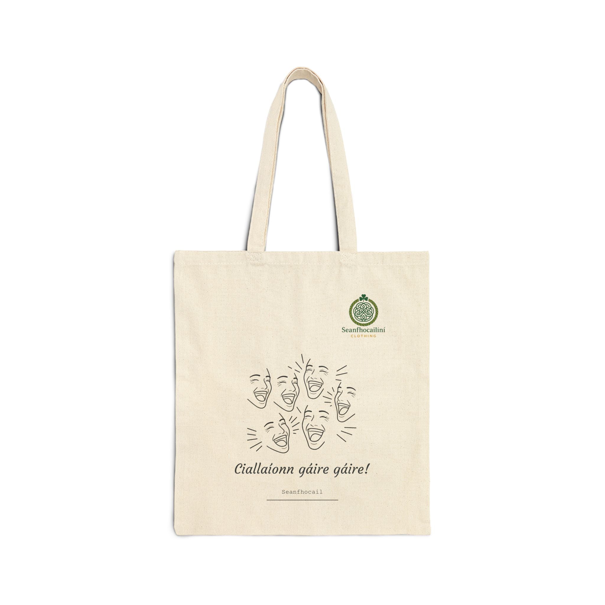 Ciallaíonn Gáire Gáire Cotton Tote Bag, Minimalist Canvas Bag, Everyday Tote, Perfect for Shopping or Travel